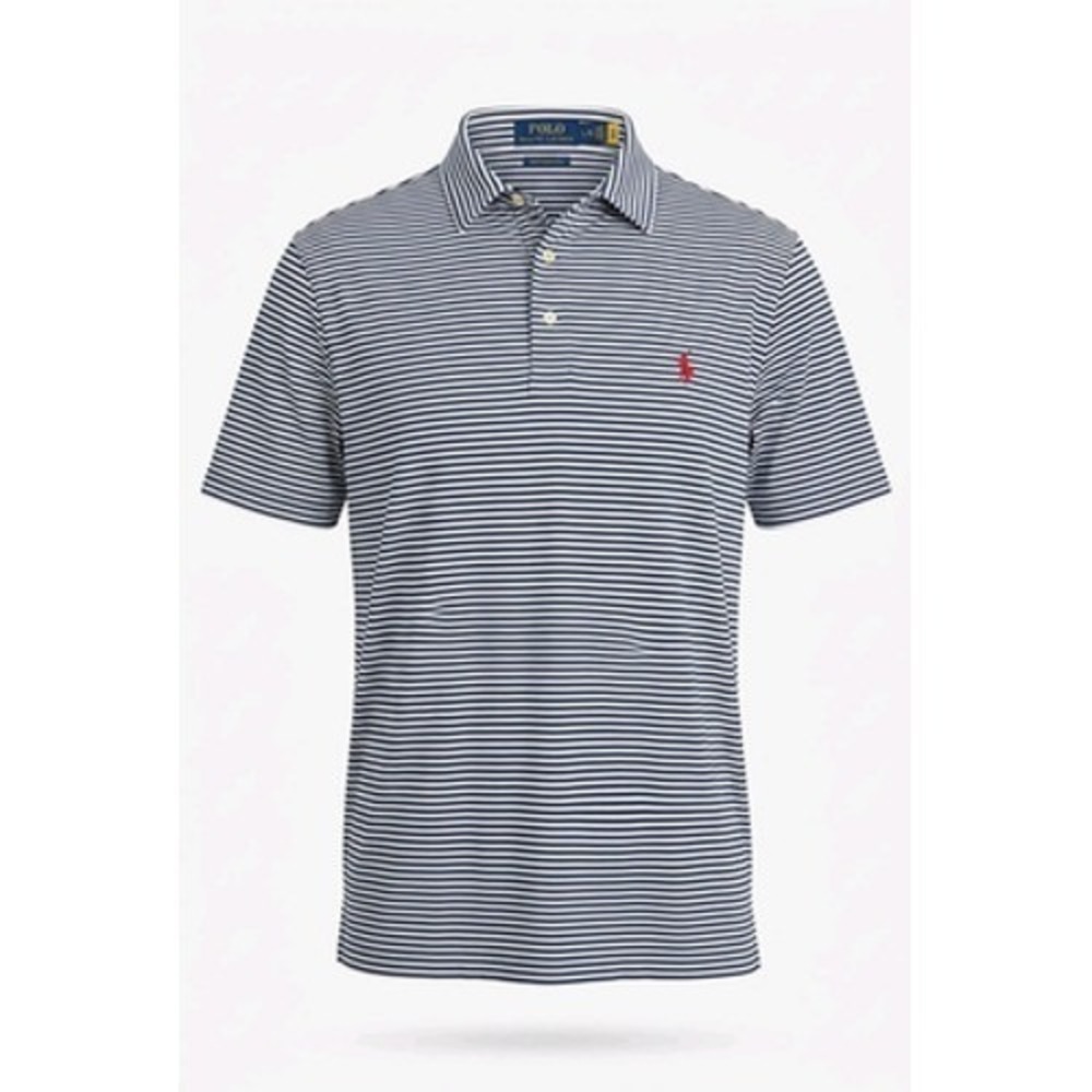 Polo by Ralph Lauren Navy and White Striped Polo with Red Pony